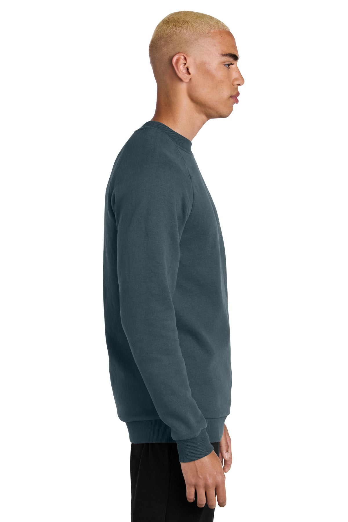 Right View of DeepStlBlu District Cloud Fleece Crew DT7804 plain