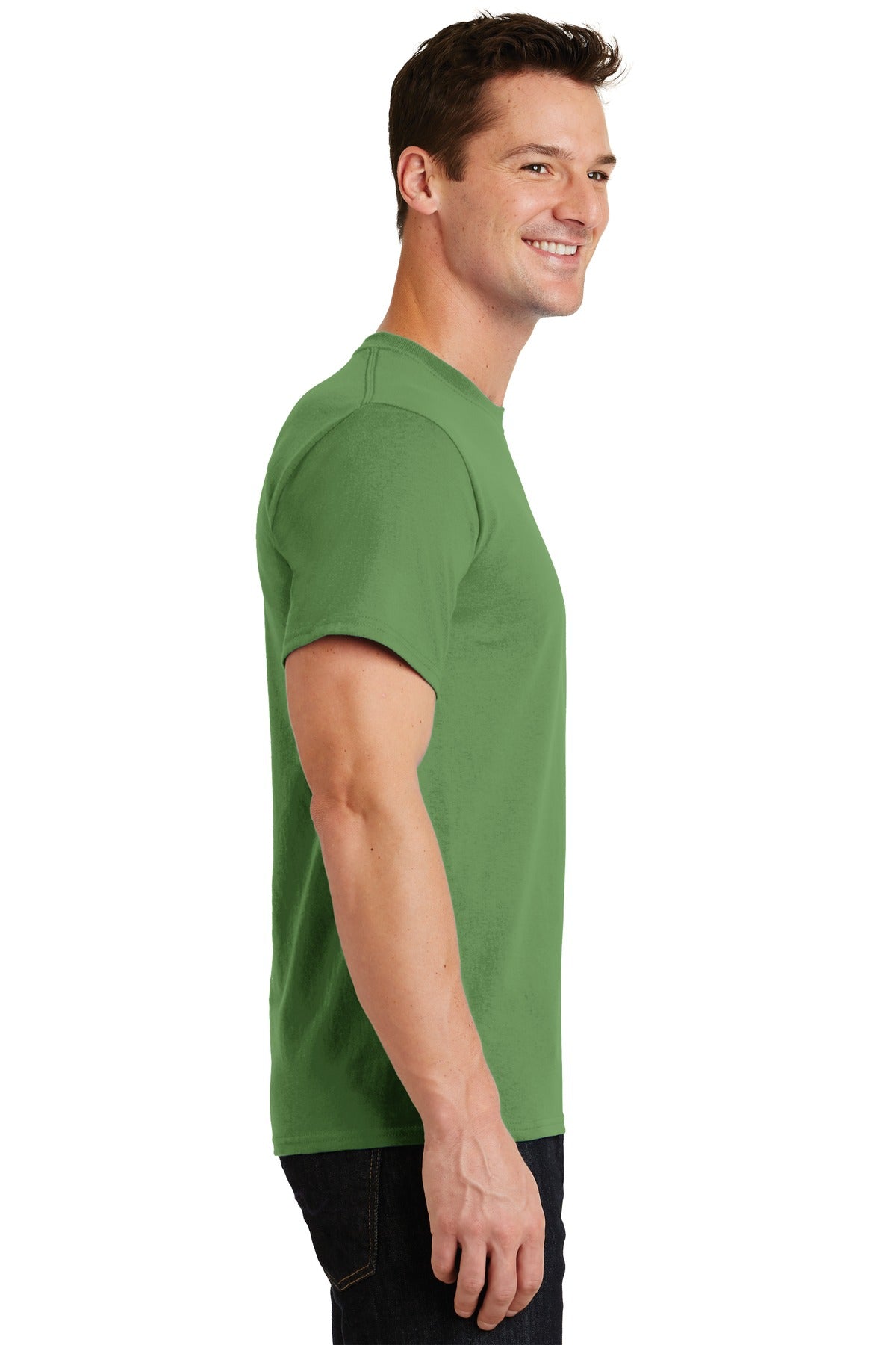 Right View of Dill Green Port & Co Essential Tee. PC61 plain