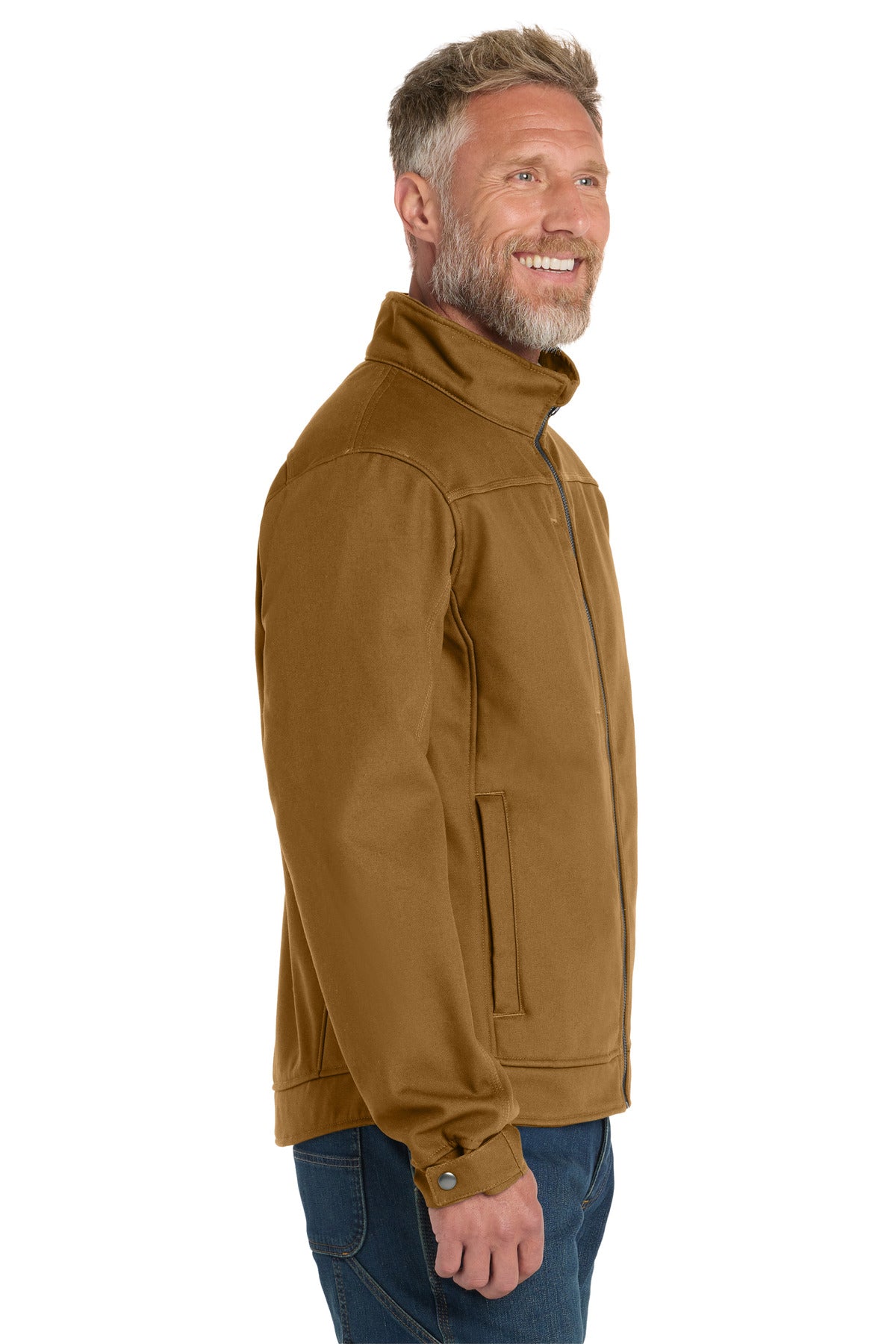 Right View of Duck Brown CornerStone Duck Bonded Soft Shell Jacket CSJ60 plain