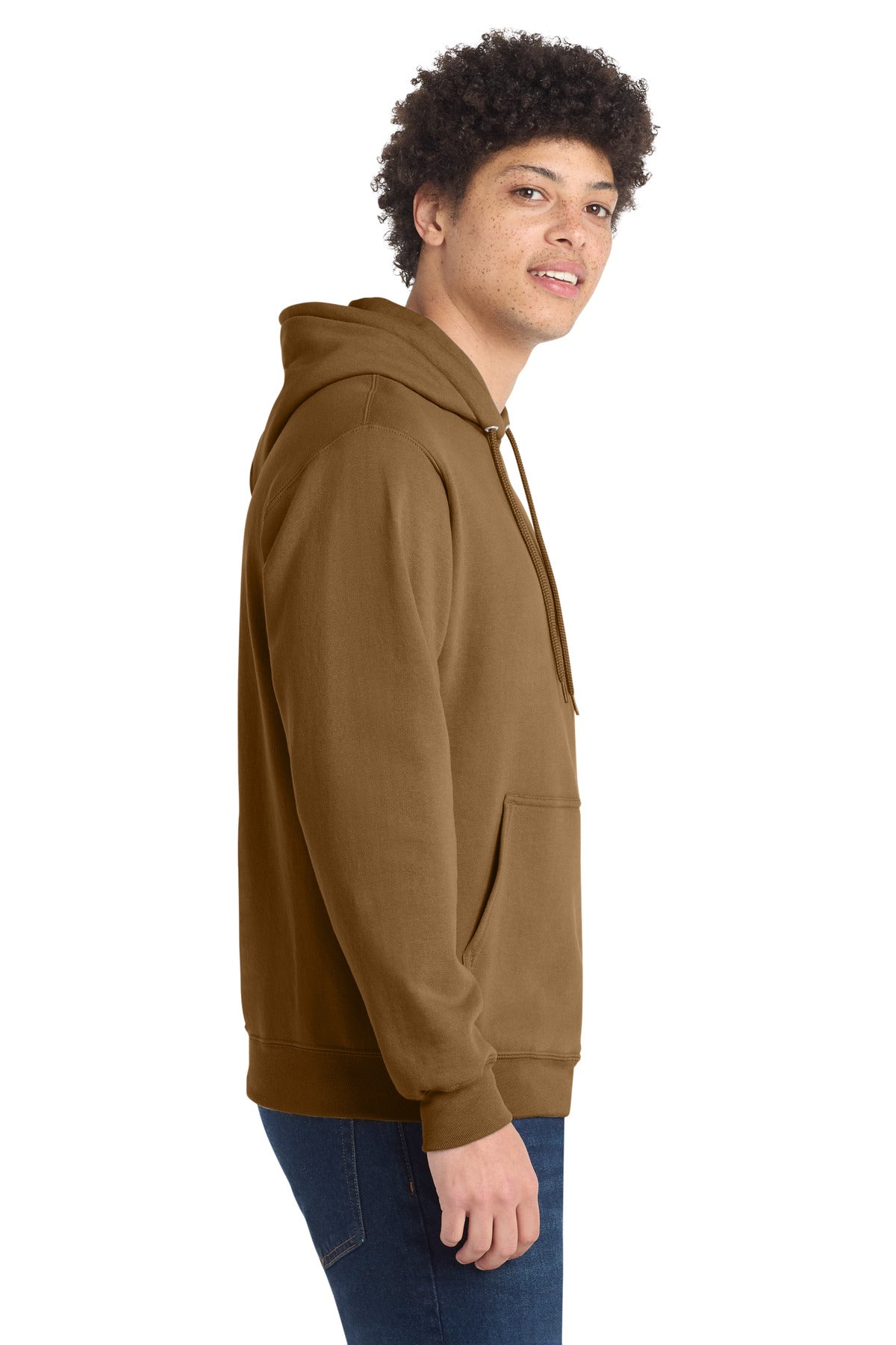 Right View of DuckBrown Port & Co Core Fleece Pullover Hooded Sweatshirt. PC78H plain