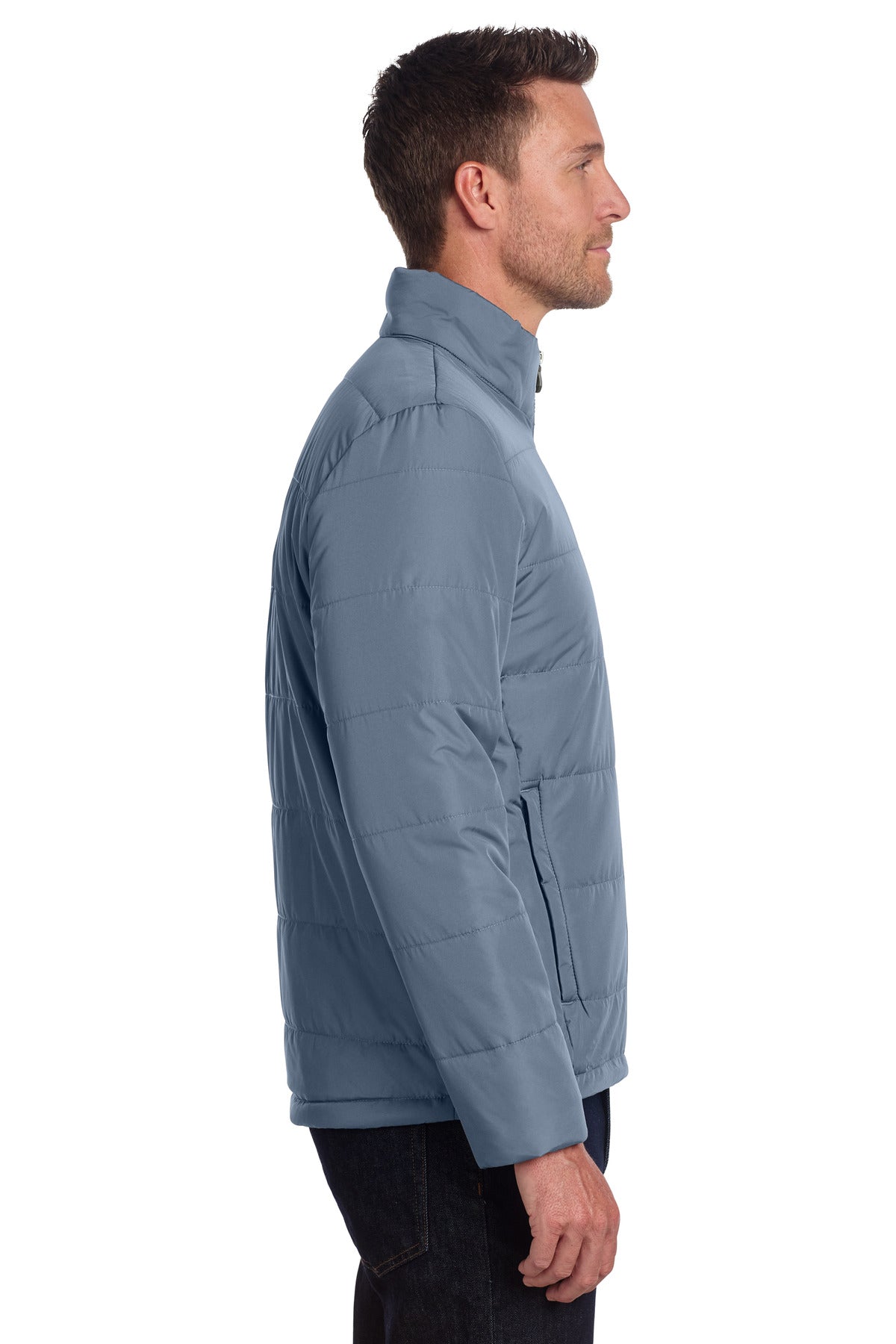 Right View of DuskBlue Port Authority Puffer Jacket J852 plain