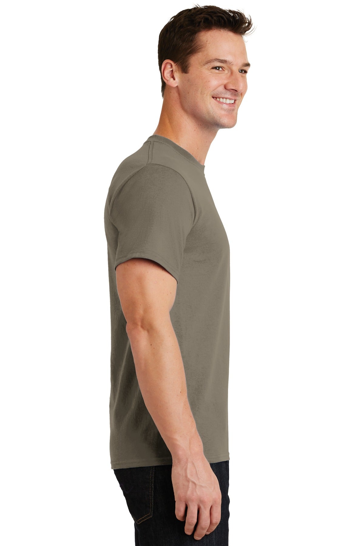 Right View of Dusty Brown Port & Co Essential Tee. PC61 plain