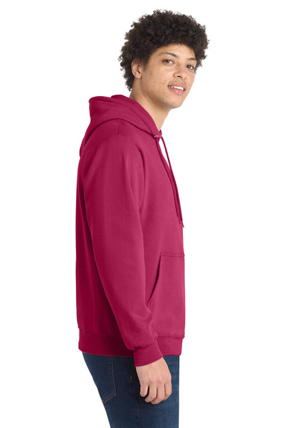 Right View of FlushPink Port & Co Core Fleece Pullover Hooded Sweatshirt. PC78H plain