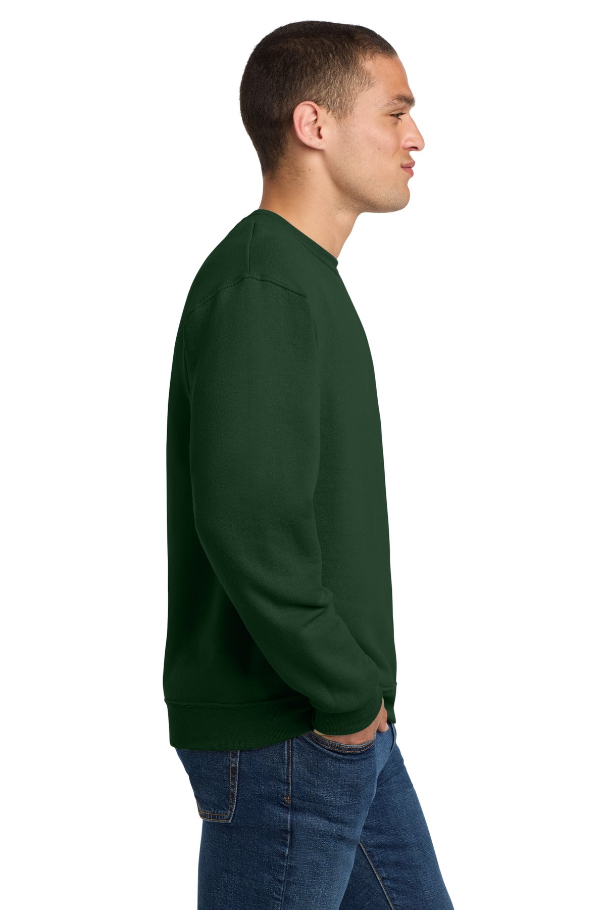 Right View of Forest Green Jerzees - NuBlend Crewneck Sweatshirt. 562M plain
