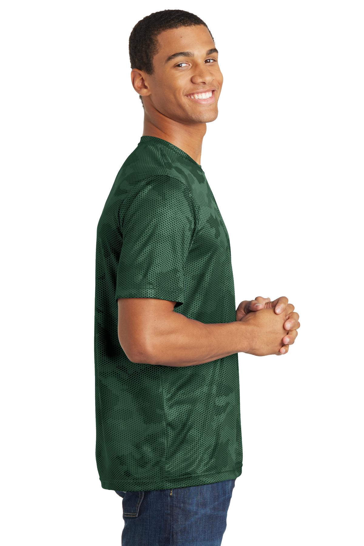Right View of Forest Green Sport-Tek CamoHex Tee. ST370 plain