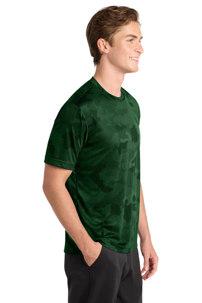 Right View of Forest Green Sport-Tek CamoHex Tee. ST370 plain
