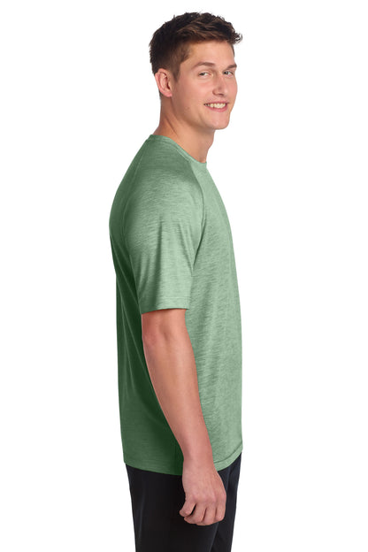 Right View of Forest Grn Hth Sport-Tek PosiCharge Tri-Blend Wicking Raglan Tee. ST400 plain