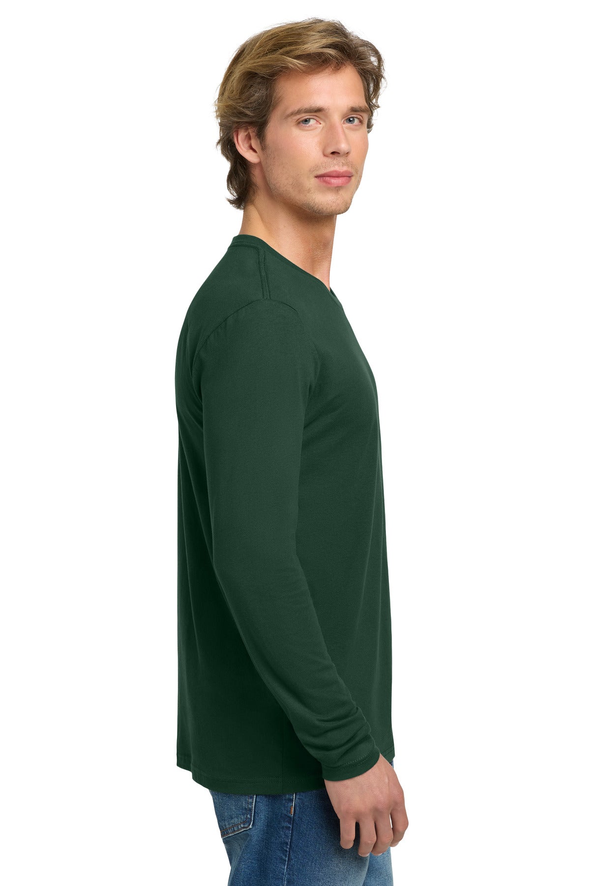 Right View of ForestGrn Next Level Apparel Cotton Long Sleeve Tee. NL3601 plain