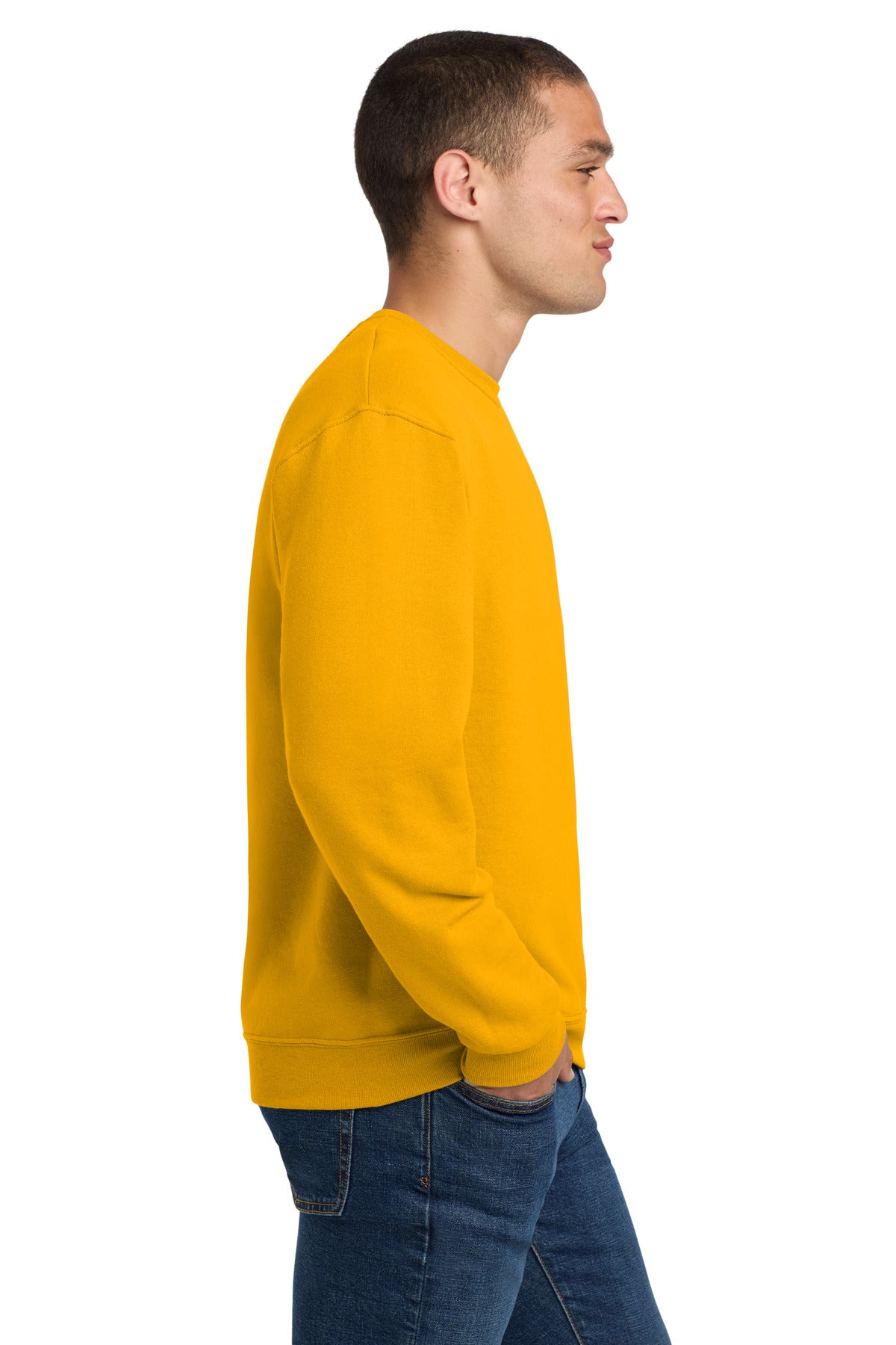 Right View of Gold Jerzees - NuBlend Crewneck Sweatshirt. 562M plain