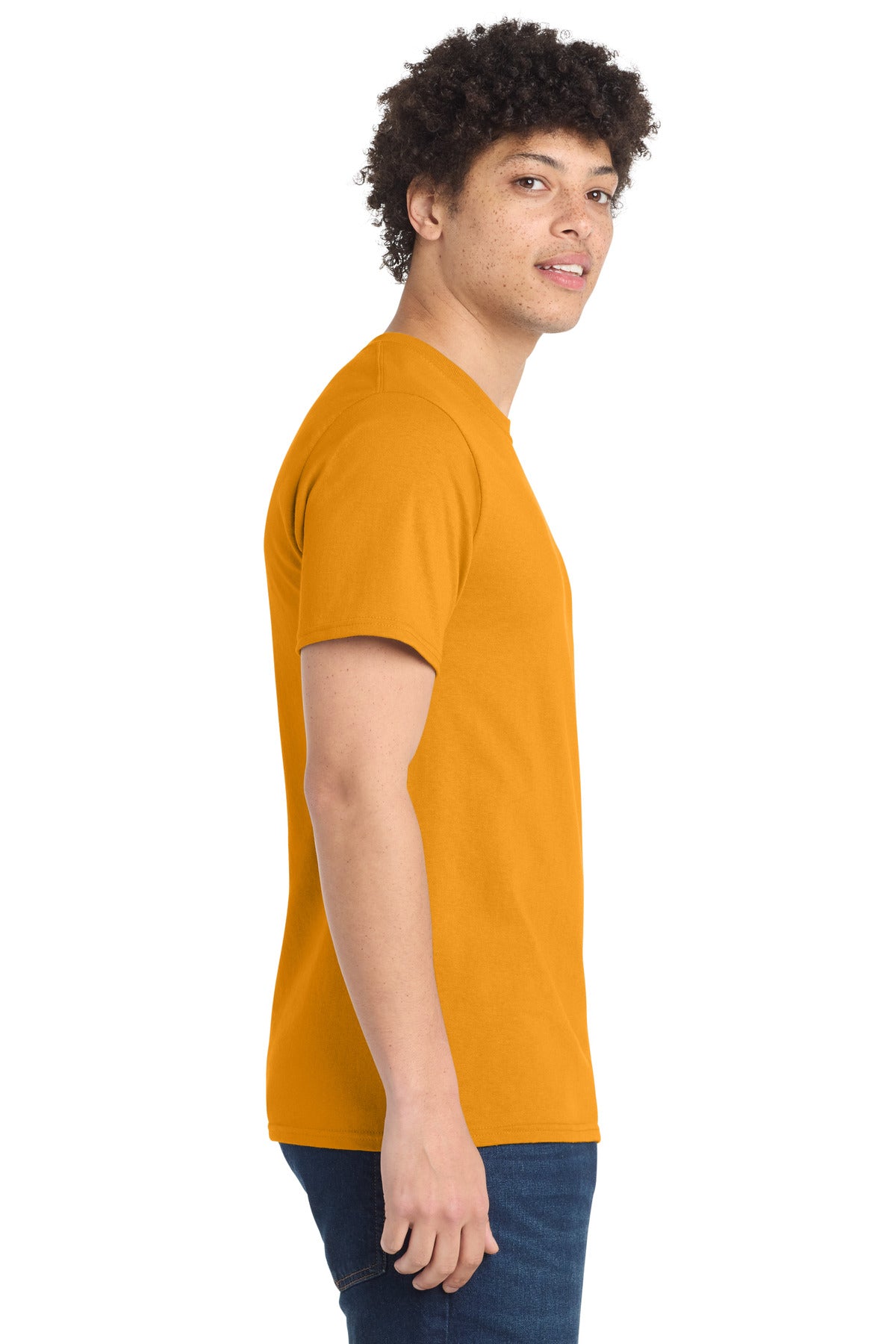 Right View of Gold Port & Co Essential Tee. PC61 plain