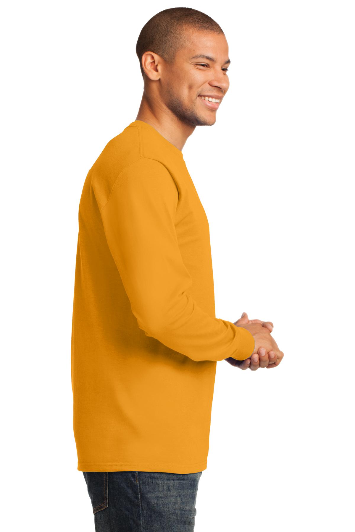 Right View of Gold Port & Co Long Sleeve Essential Tee. PC61LS plain