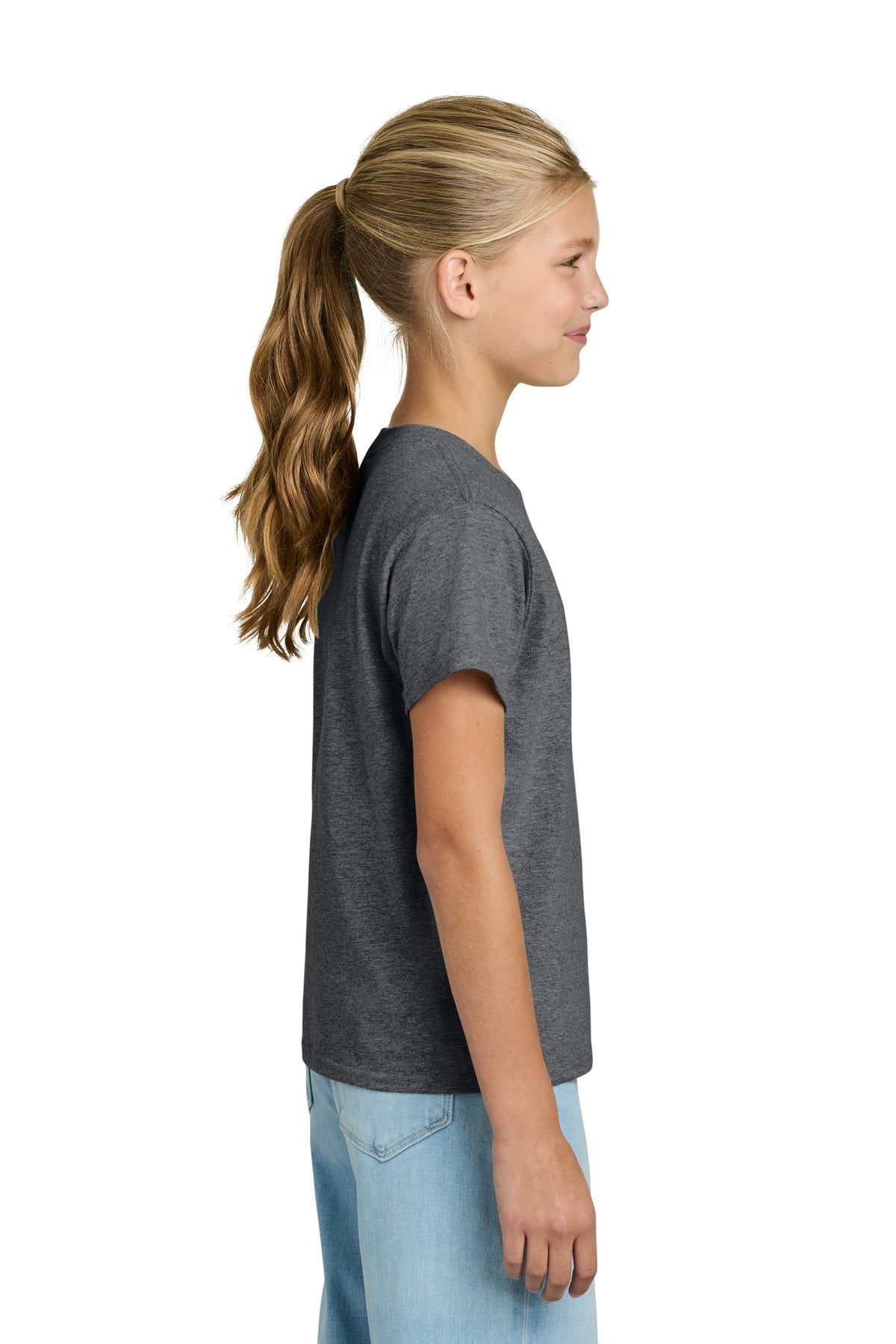 Right View of GphHeather Gildan Youth Light Cotton Tee 3000B plain