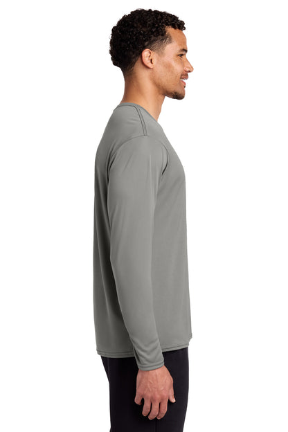 Right View of Grey Concrete Port & Co Long Sleeve Performance Tee. PC380LS plain