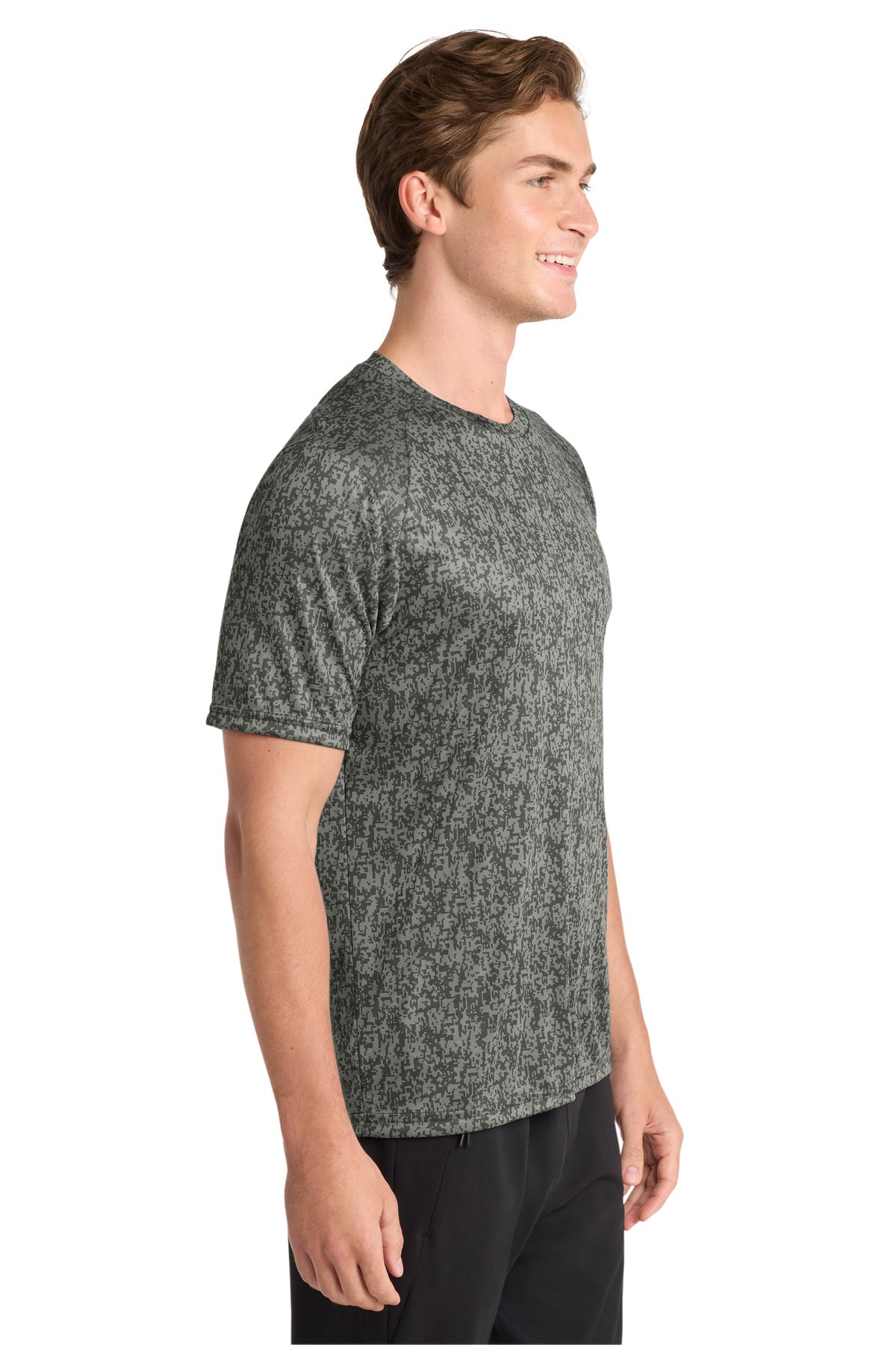 Right View of Grey Concrete Sport-Tek Digi Camo Tee. ST460 plain