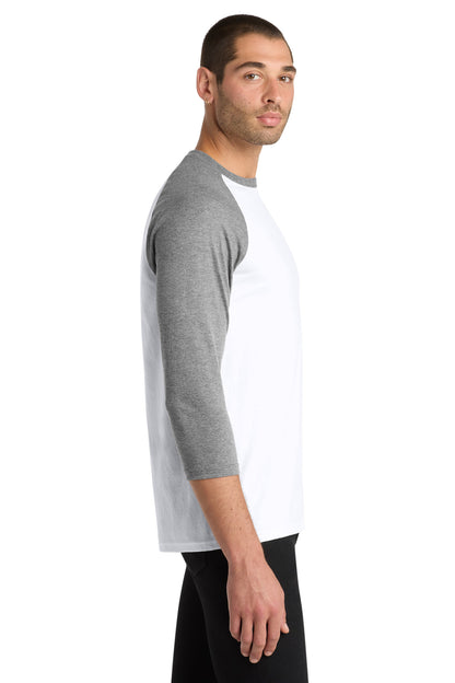Right View of Grey Fr/White District Perfect Tri 3/4-Sleeve Raglan. DM136 plain