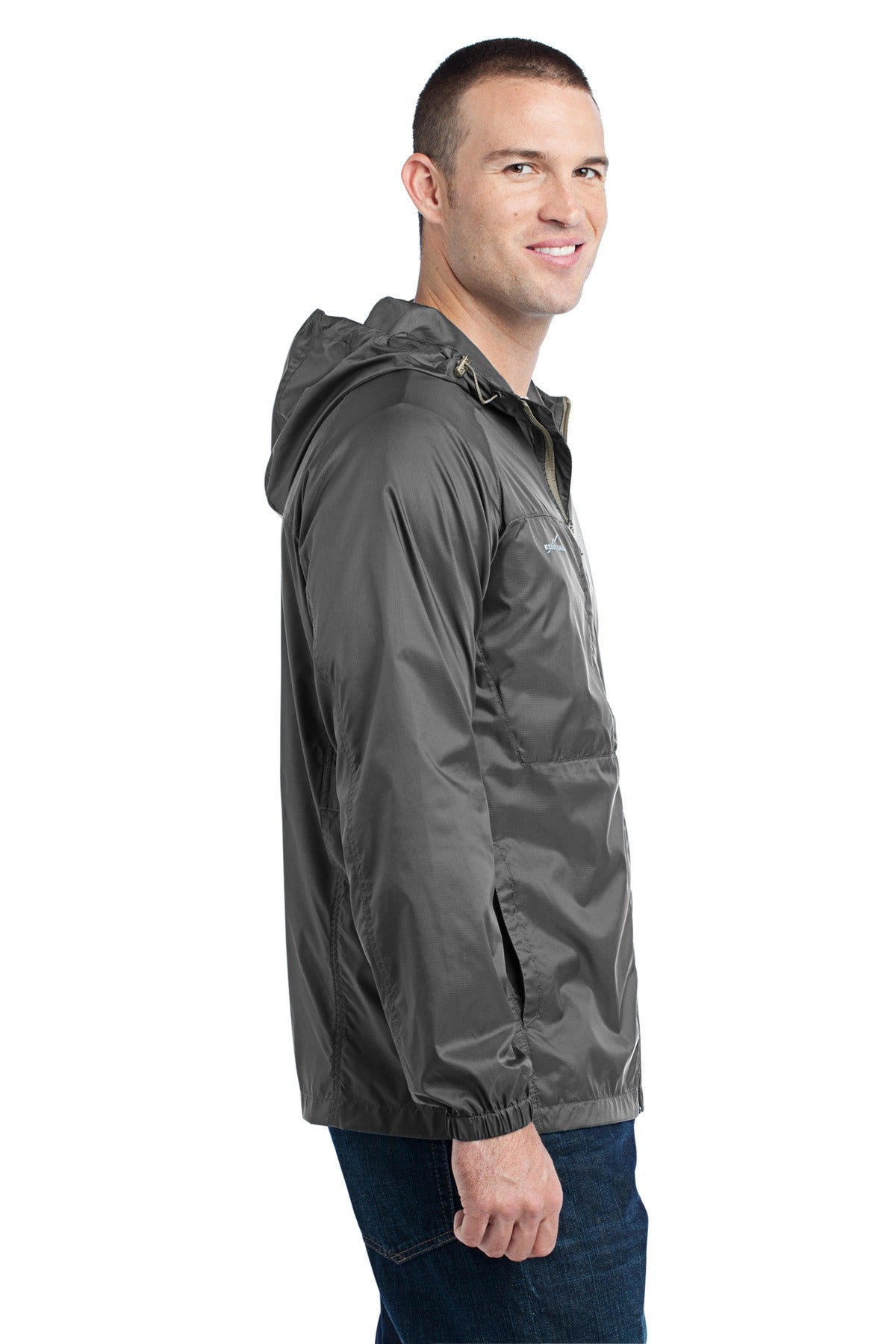 Right View of Grey Steel Eddie Bauer - Packable Wind Jacket. EB500 plain