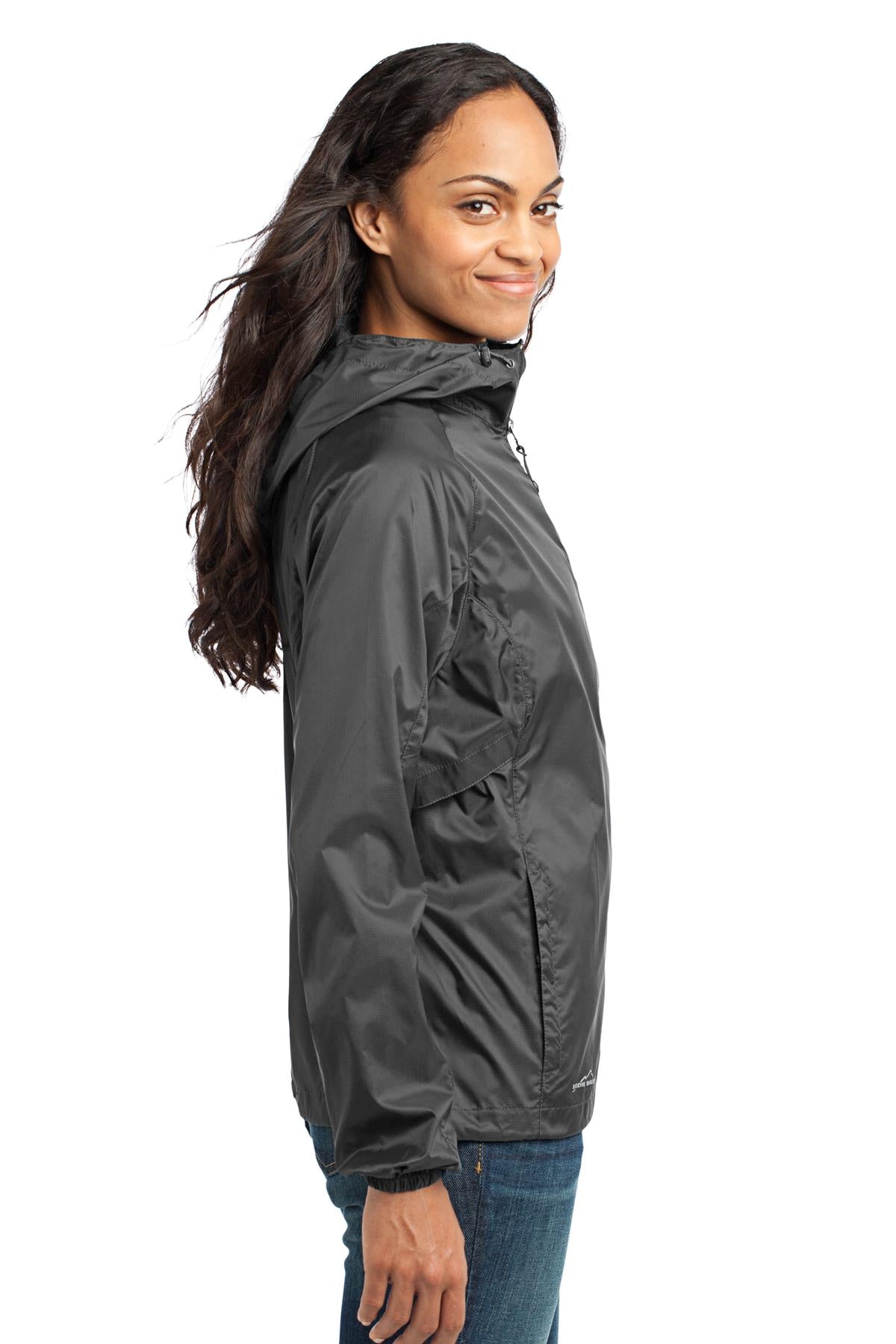 Right View of Grey Steel Eddie Bauer Women's Packable Wind Jacket. EB501 plain