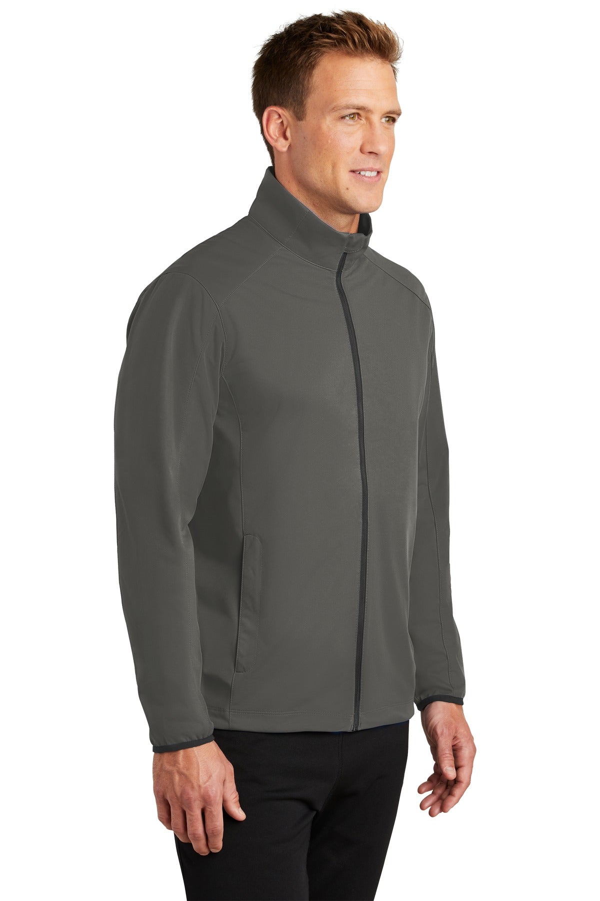 Right View of Grey Steel Port Authority Active Soft Shell Jacket. J717 plain