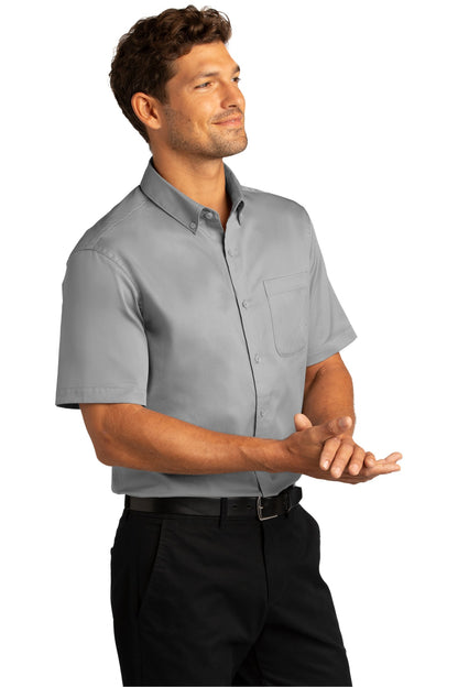 Right View of GustyGrey Port Authority Short Sleeve SuperPro React Twill Shirt. W809 plain