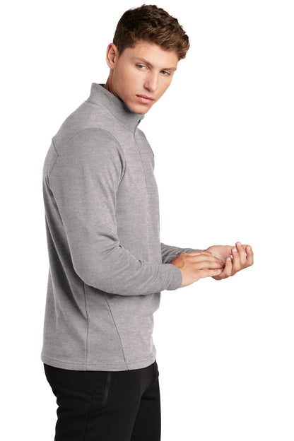 Right View of Heather Grey Sport-Tek Lightweight French Terry 1/4-Zip Pullover. ST273 plain