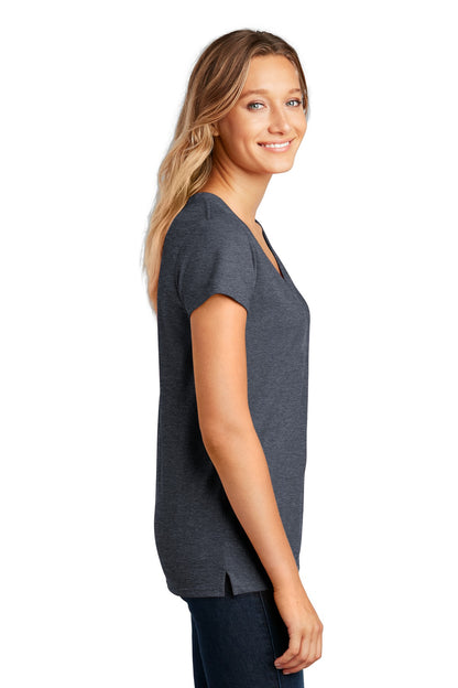 Right View of Heathered Navy District Women's Re-Tee V-Neck DT8001 plain