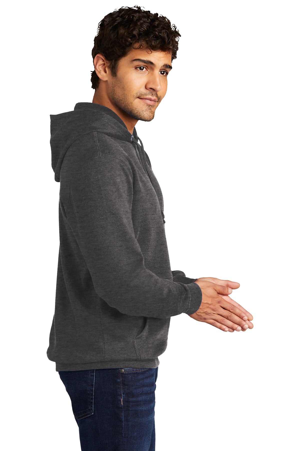 Right View of Ht Charcoal District V.I.T. Fleece Hoodie DT6100 plain