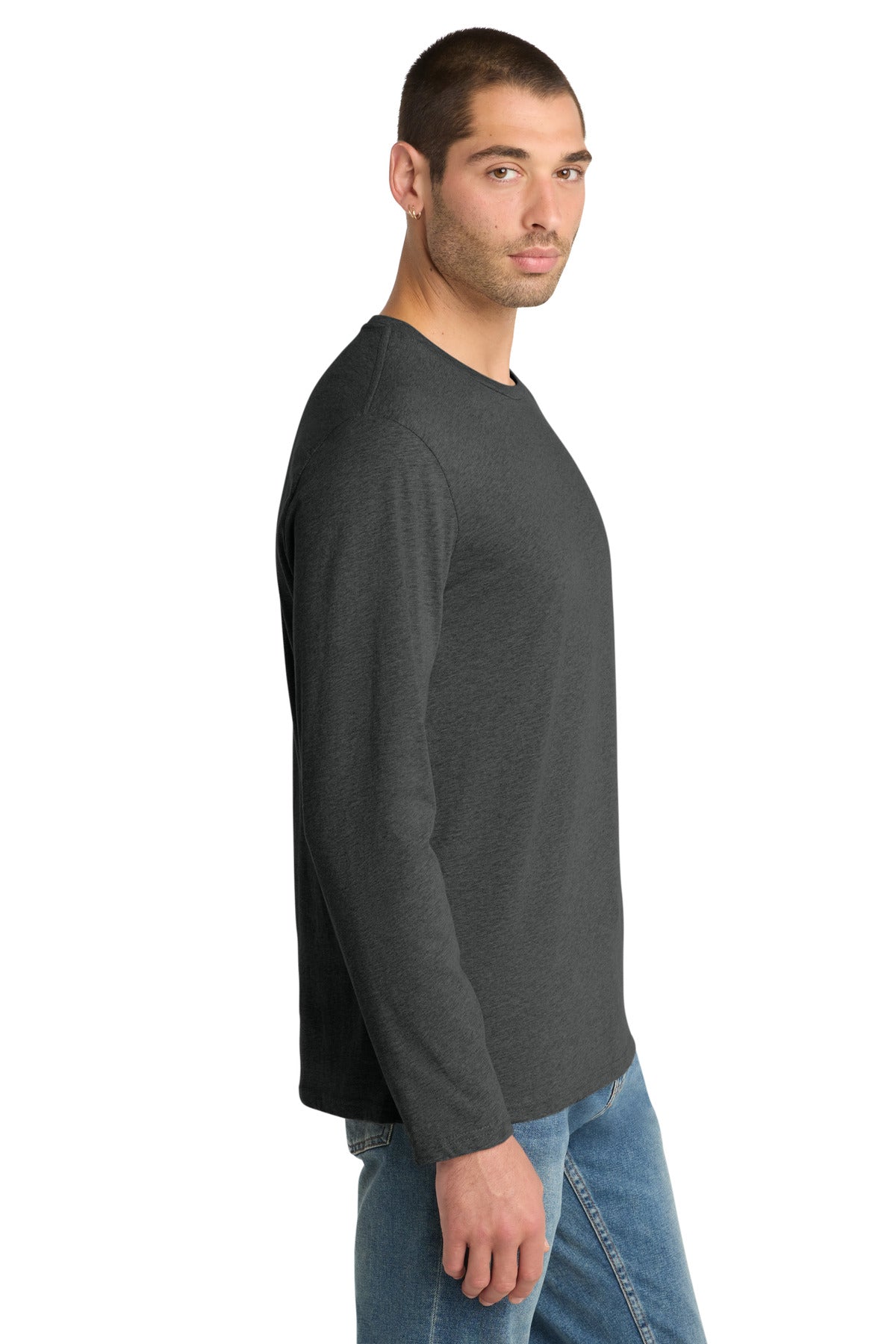 Right View of HtdChar District Perfect Weight Long Sleeve Tee. DT105 plain