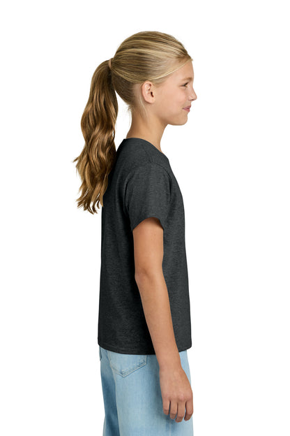 Right View of HtDkGrey Gildan Youth Light Cotton Tee 3000B plain