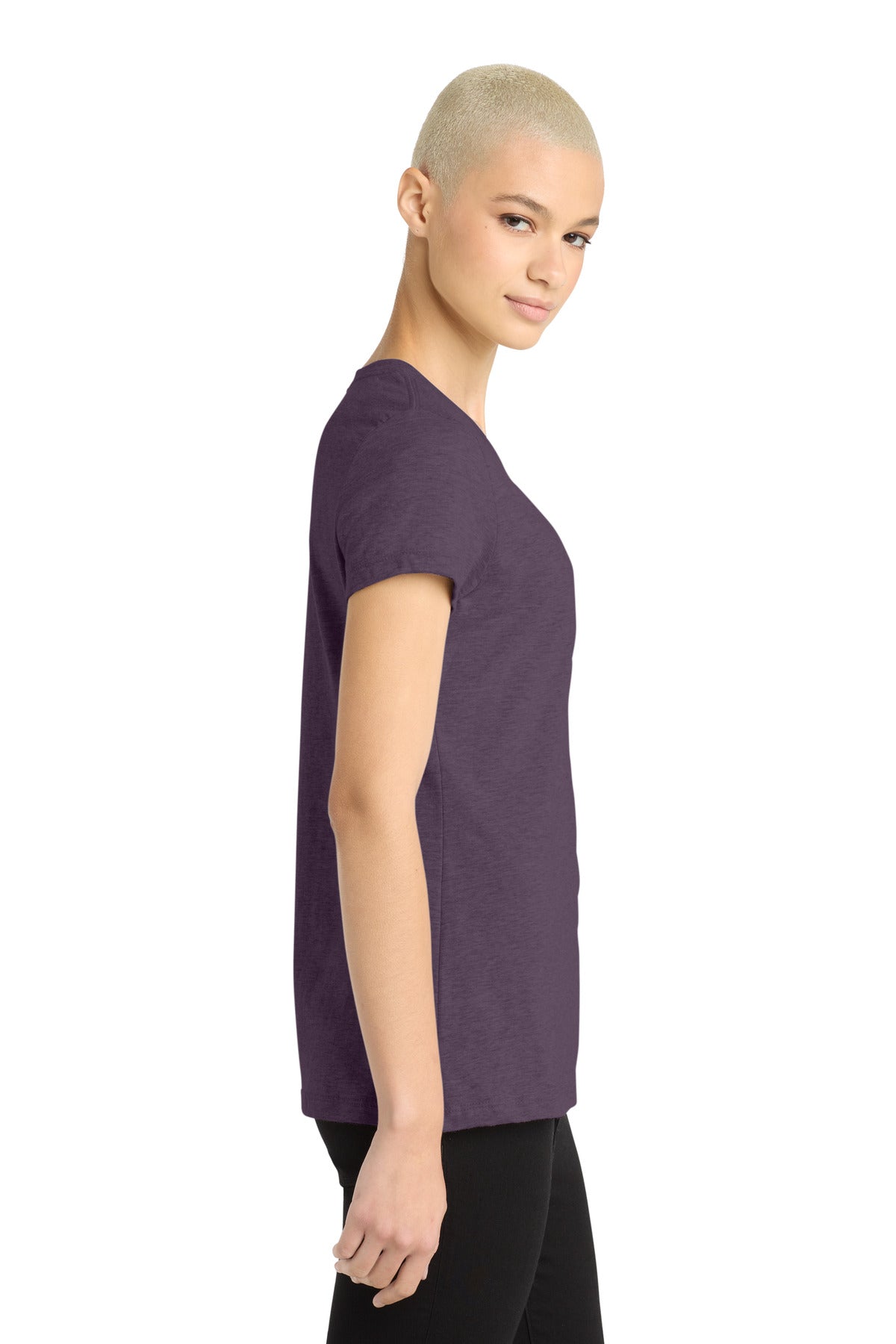 Right View of Hthr Eggplant District Women's Perfect Blend CVC Tee. DM108L plain