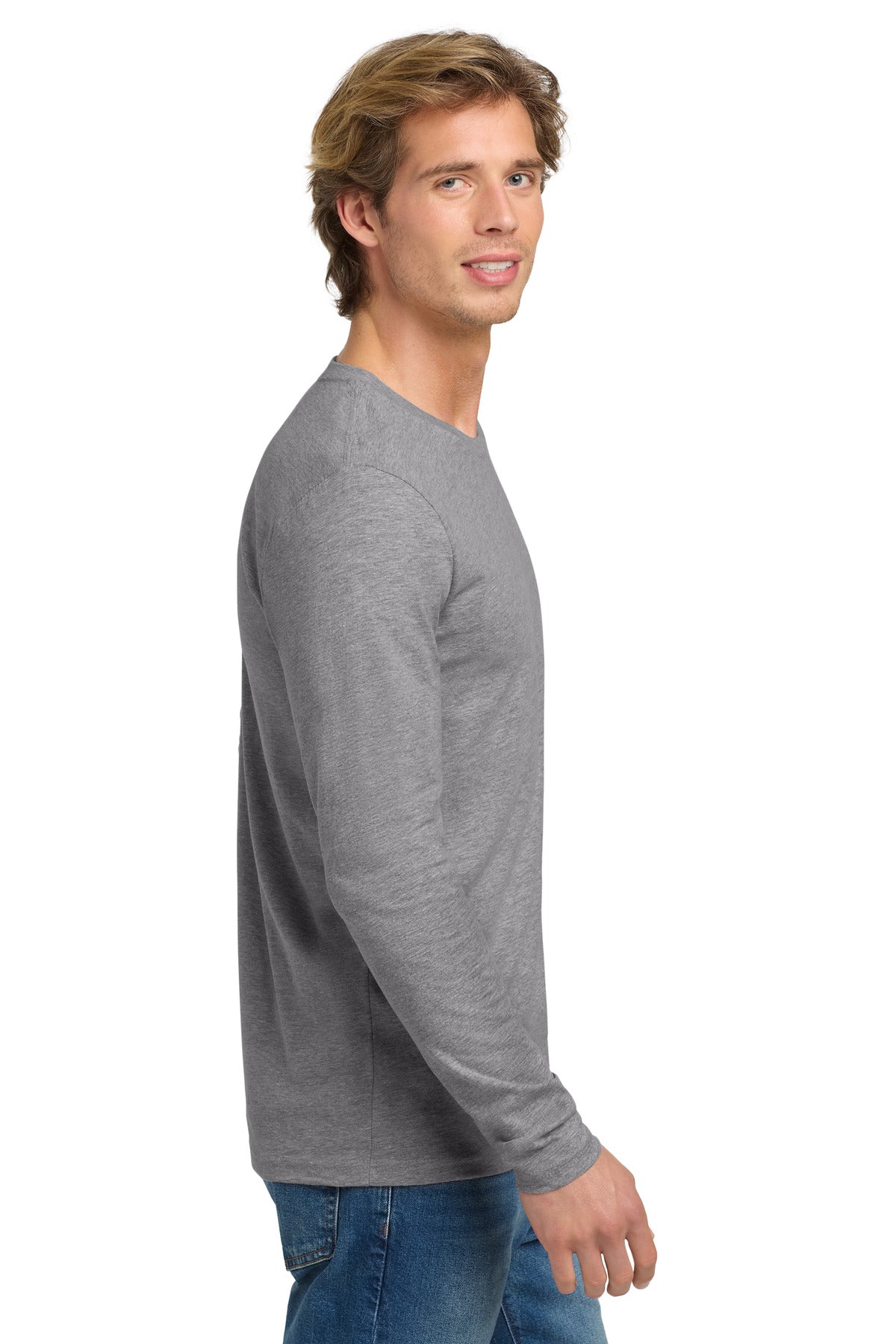 Right View of HthrGray Next Level Apparel Cotton Long Sleeve Tee. NL3601 plain