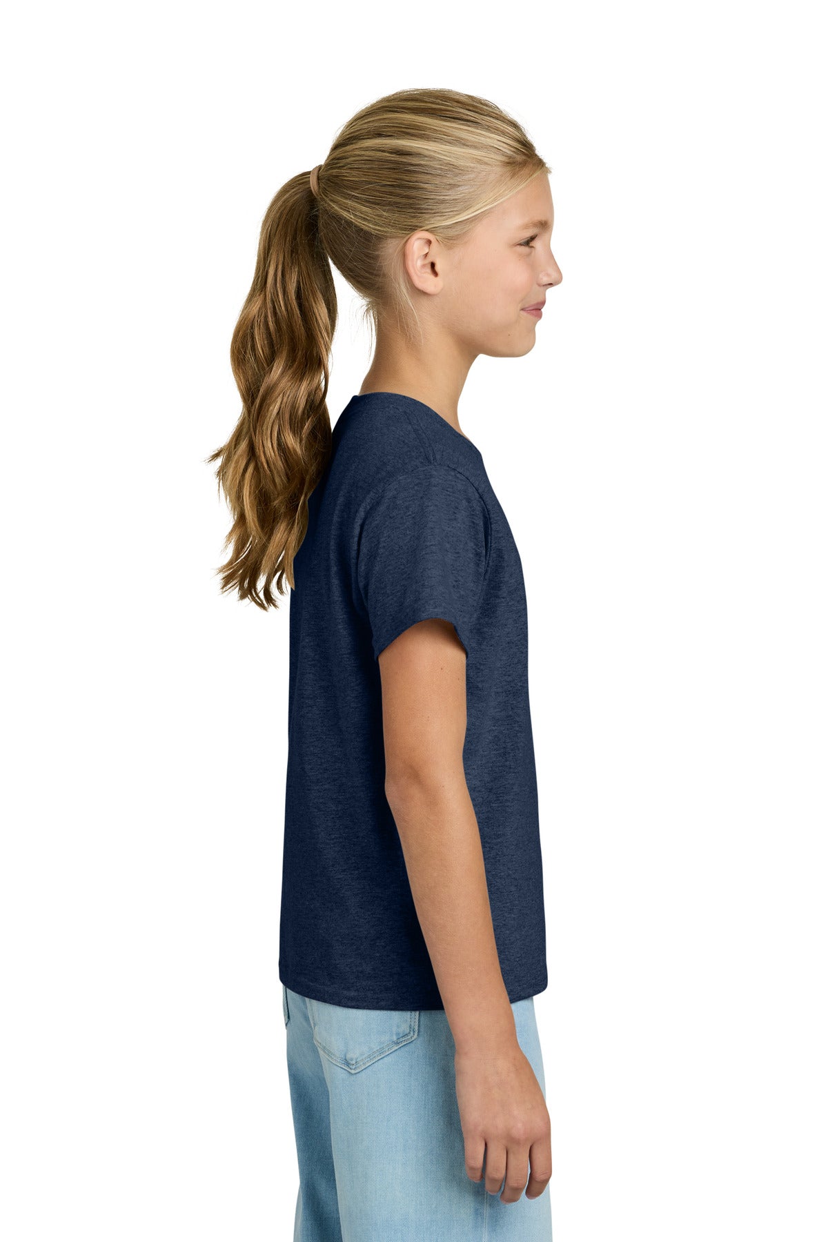 Right View of HthrNavy Gildan Youth Light Cotton Tee 3000B plain