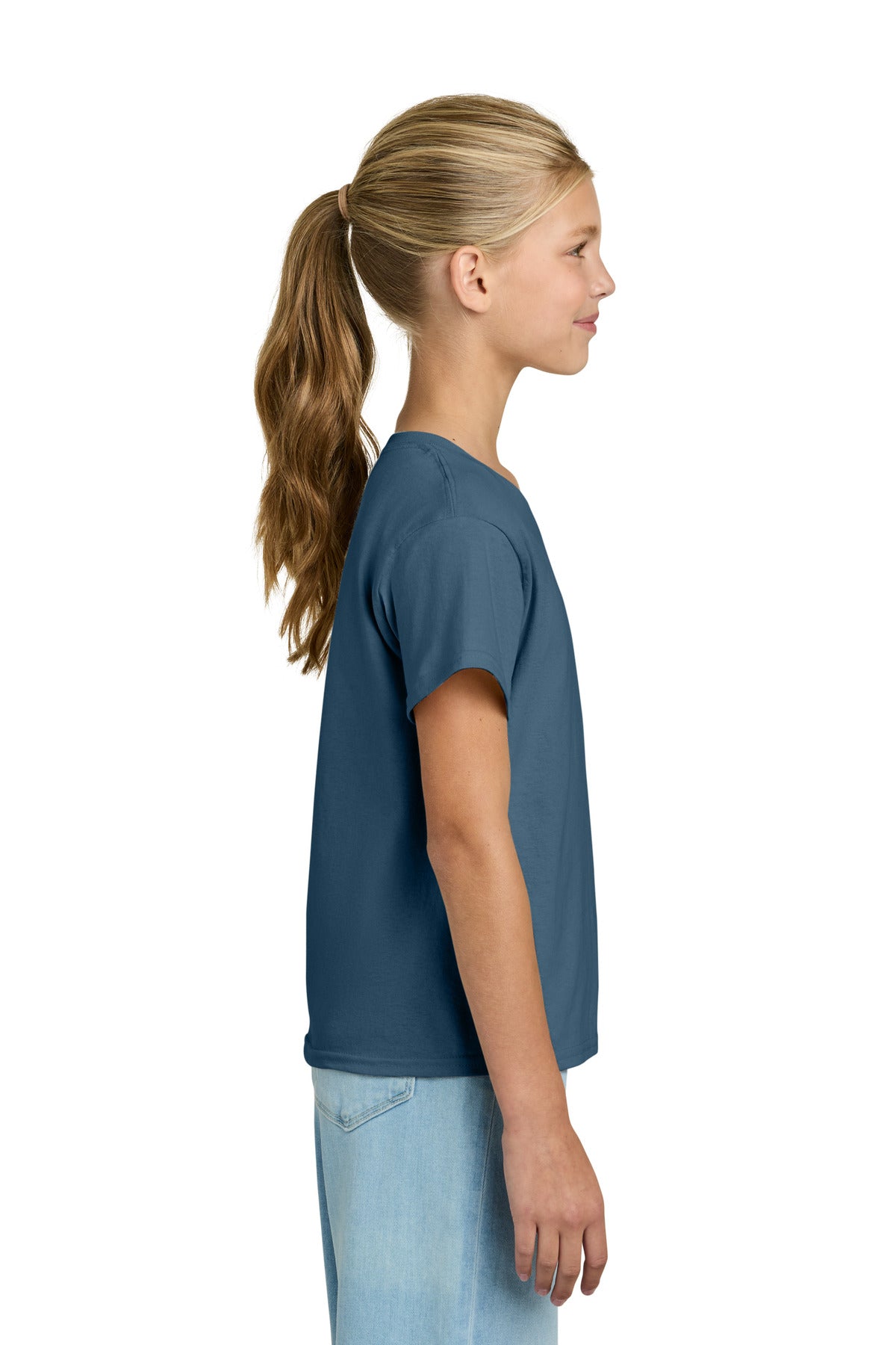 Right View of IndigoBlue Gildan Youth Light Cotton Tee 3000B plain
