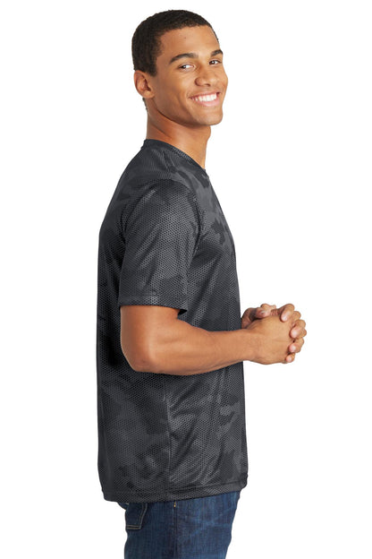 Right View of Iron Grey Sport-Tek CamoHex Tee. ST370 plain