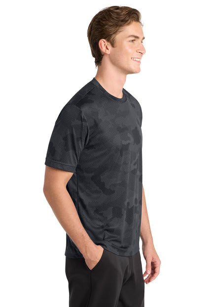 Right View of Iron Grey Sport-Tek CamoHex Tee. ST370 plain