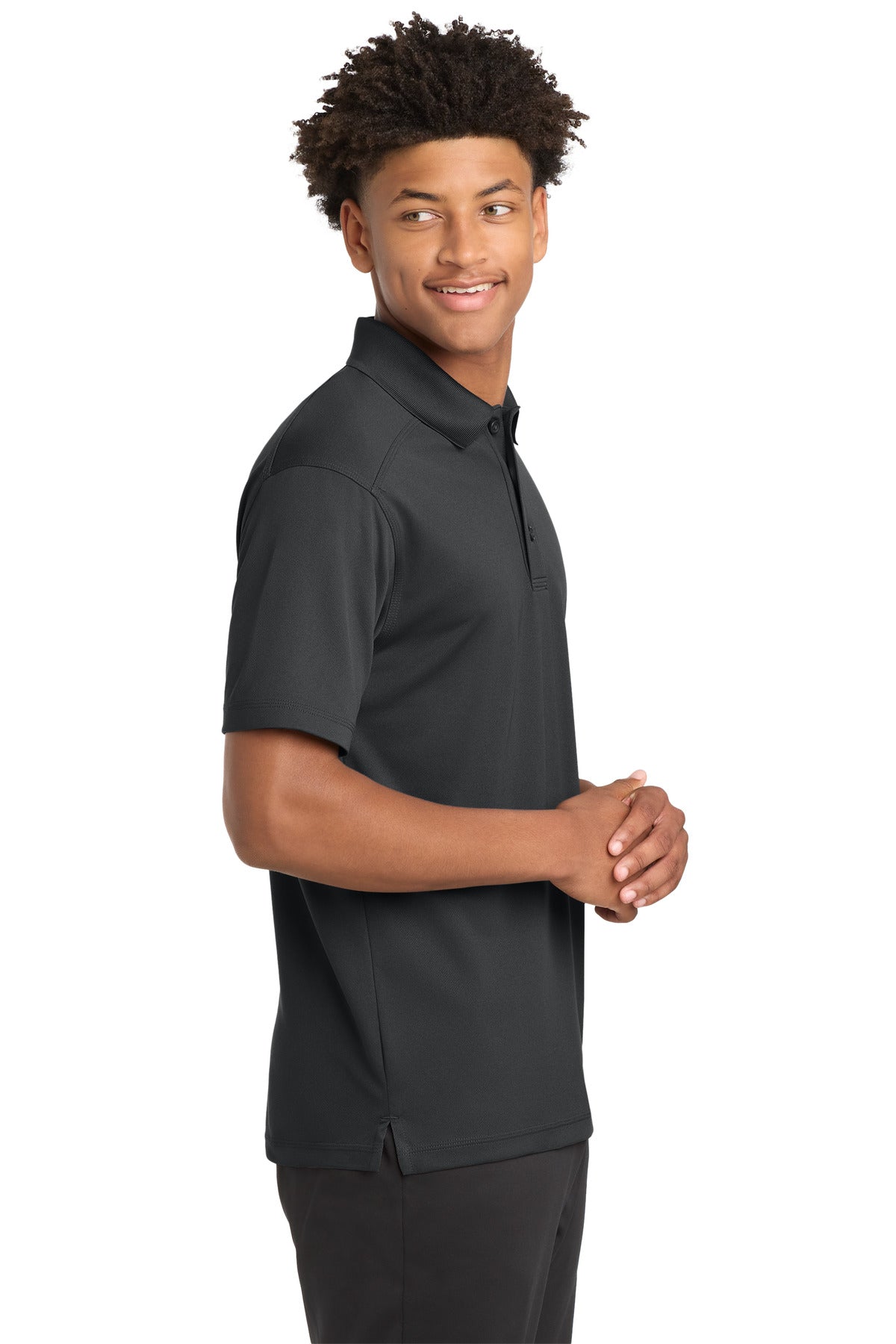 Right View of Iron Grey Sport-Tek PosiCharge Micro-Mesh Polo. ST680 plain
