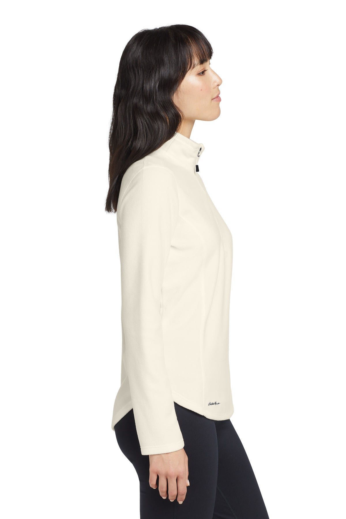 Right View of Ivory Eddie Bauer Women's 1/2-Zip Microfleece Jacket EB227 plain