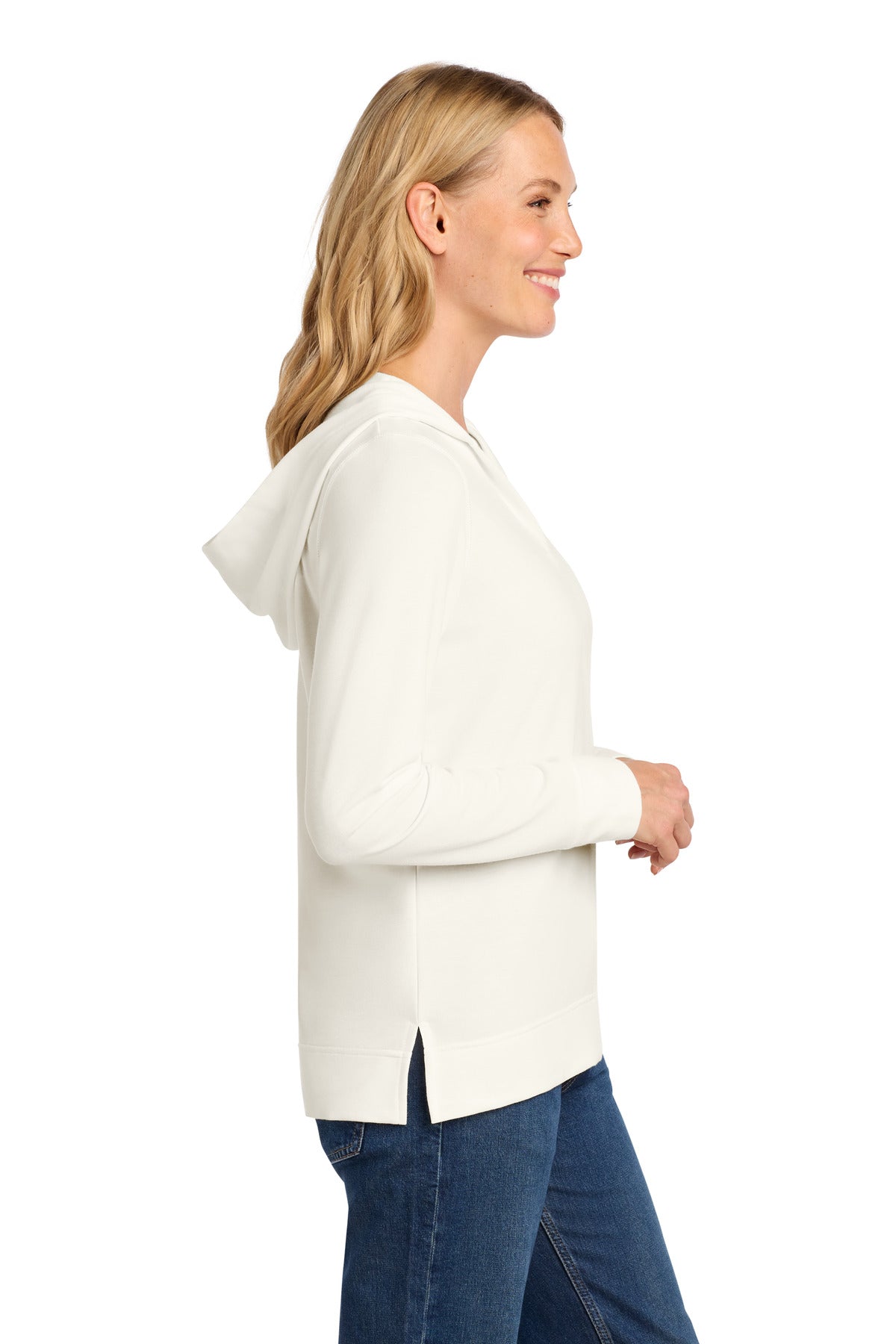 Right View of IvoryChiff Port Authority Women's Microterry Pullover Hoodie LK826 plain