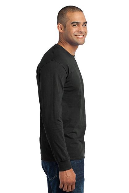 Right View of Jet Black Port & Co Tall Long Sleeve Core Blend Tee. PC55LST plain