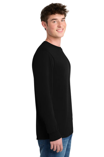 Right View of Jet Black Port & Co Tall Long Sleeve Core Blend Tee. PC55LST plain