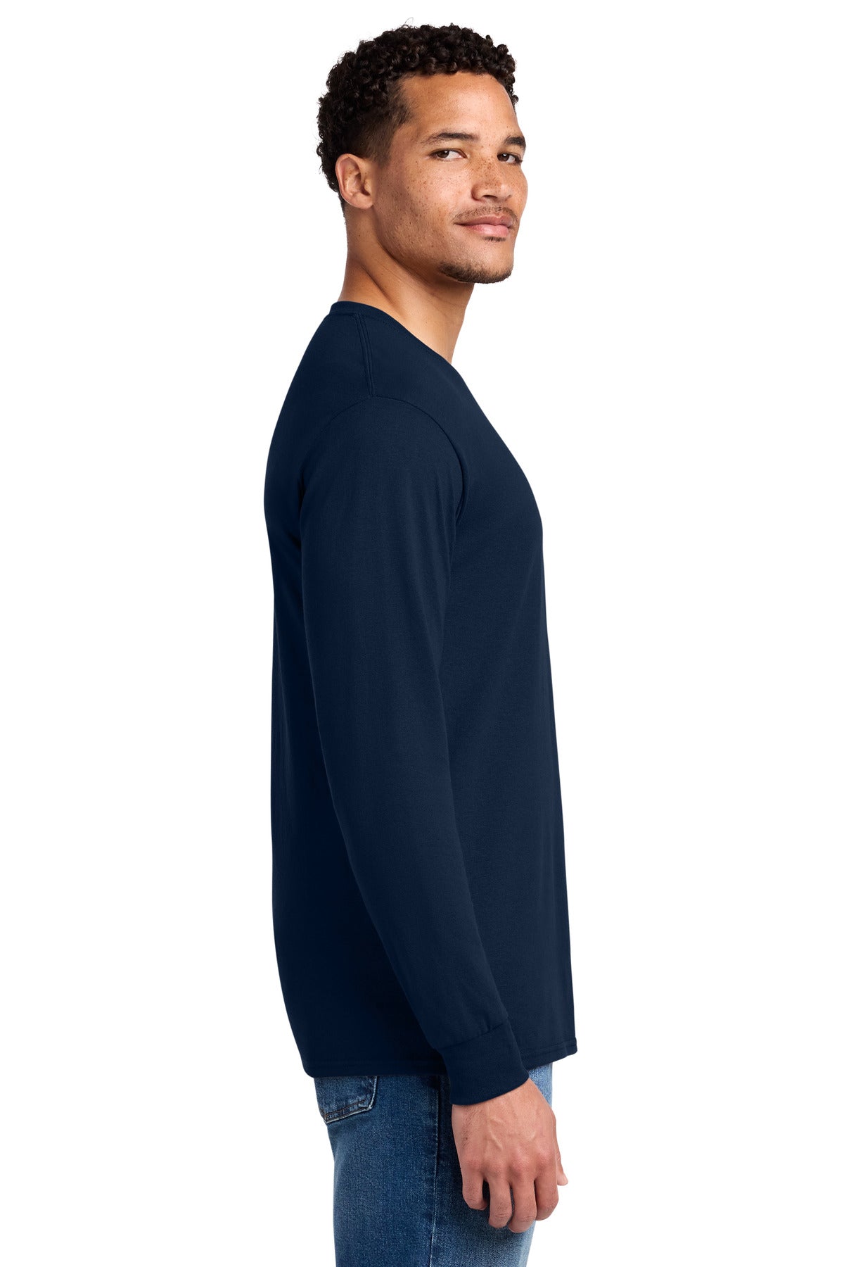 Right View of JNavy Jerzees - Dri-Power 50/50 Cotton/Poly Long Sleeve T-Shirt. 29LS plain