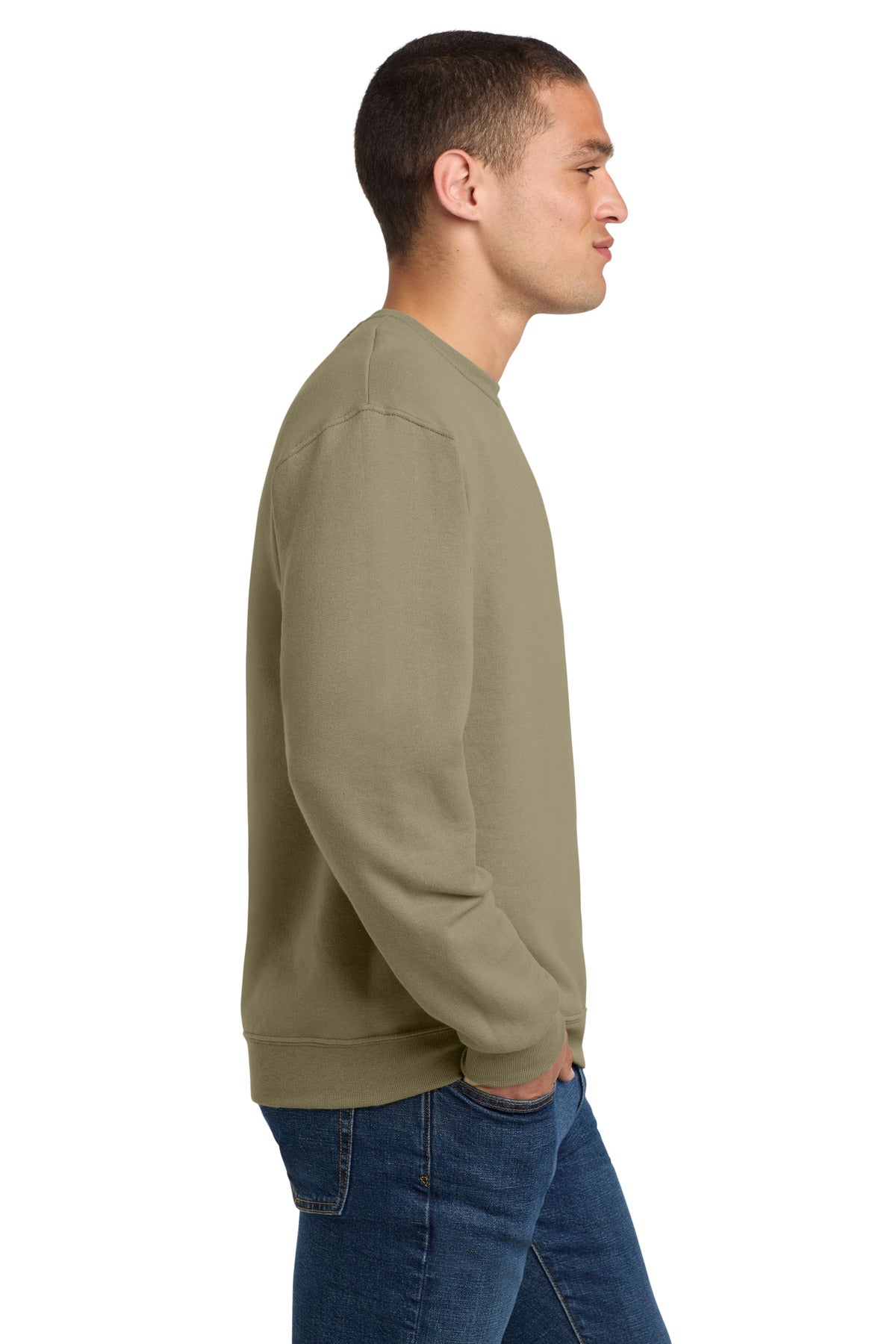 Right View of Khaki Jerzees - NuBlend Crewneck Sweatshirt. 562M plain