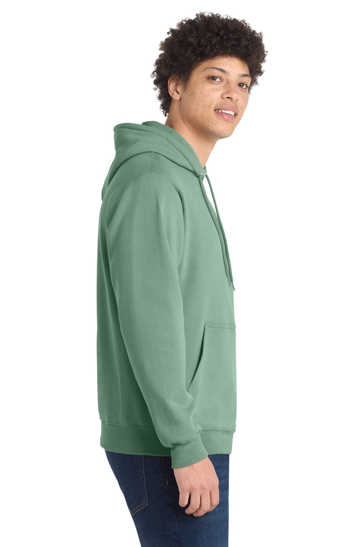 Right View of LaurelGrn Port & Co Core Fleece Pullover Hooded Sweatshirt. PC78H plain