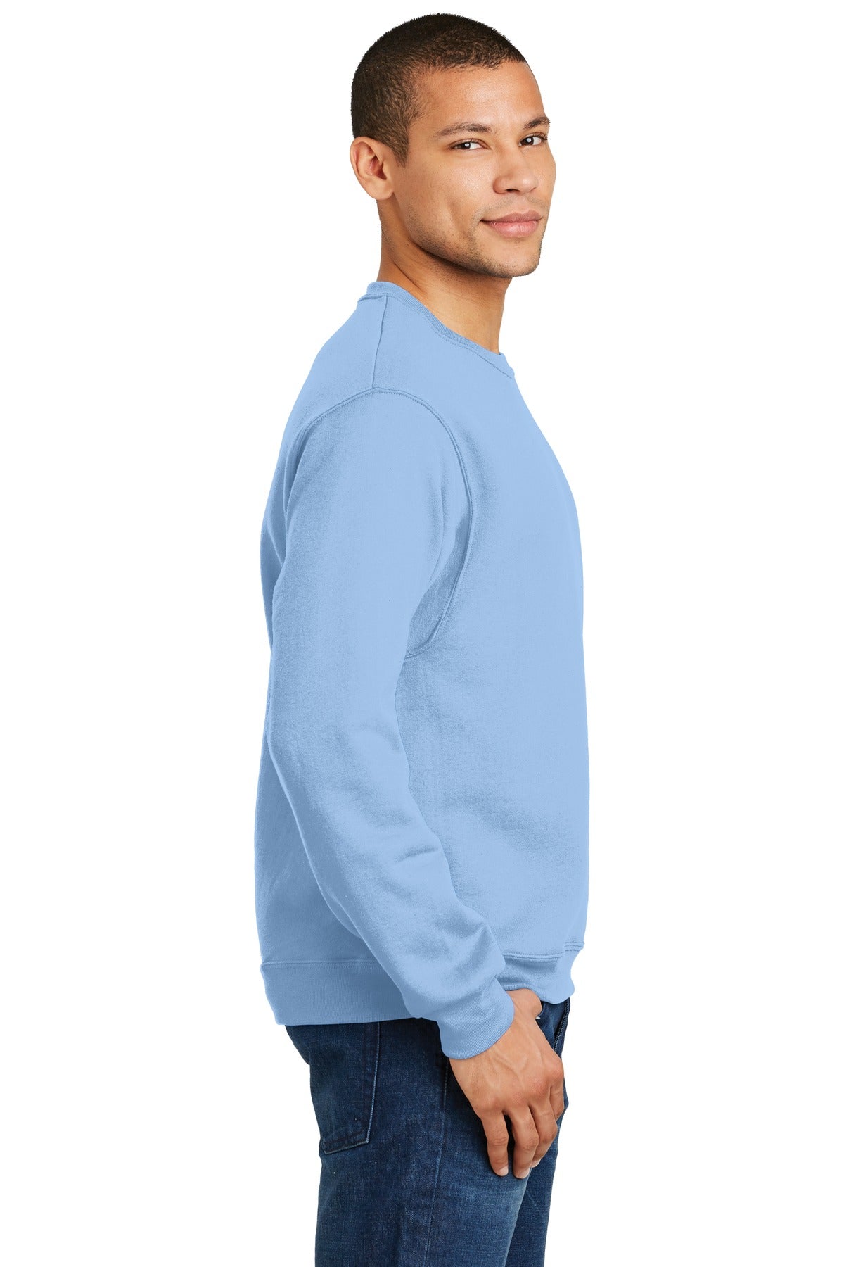 Right View of Light Blue Jerzees - NuBlend Crewneck Sweatshirt. 562M plain
