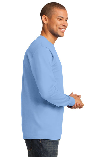 Right View of Light Blue Port & Co Long Sleeve Essential Tee. PC61LS plain