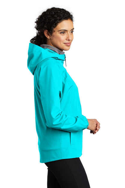 Right View of Light Cyan Blu Port Authority Women's Essential Rain Jacket L407 plain