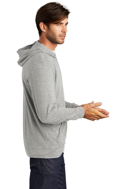 Right View of Light Grey District Medal Full-Zip Hoodie. DT565 plain
