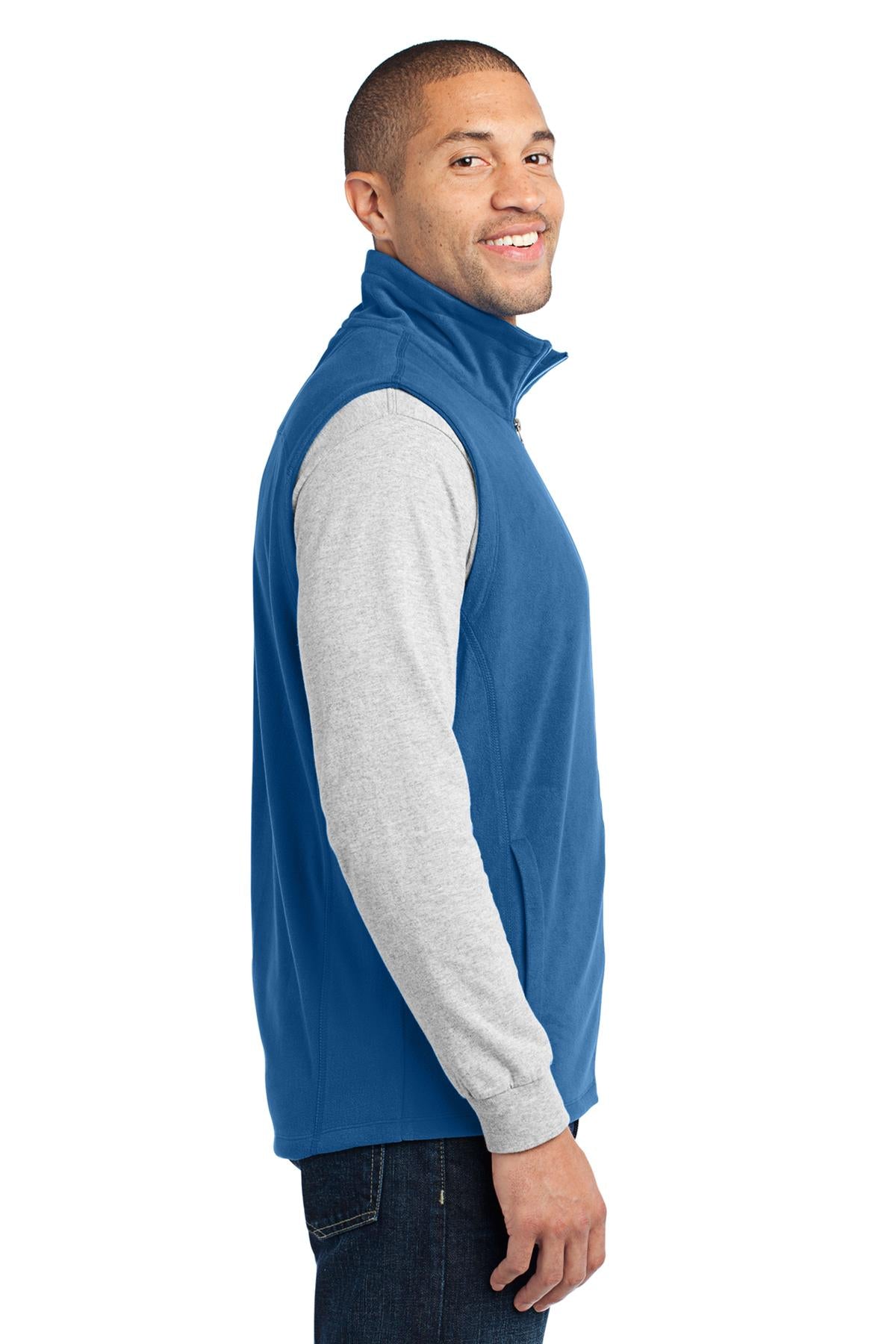 Right View of Light Royal Port Authority Microfleece Vest. F226 plain
