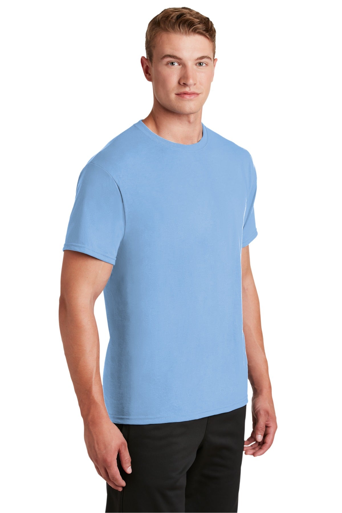Right View of LightBlue Jerzees Dri-Power 100% Polyester T-Shirt. 21M plain