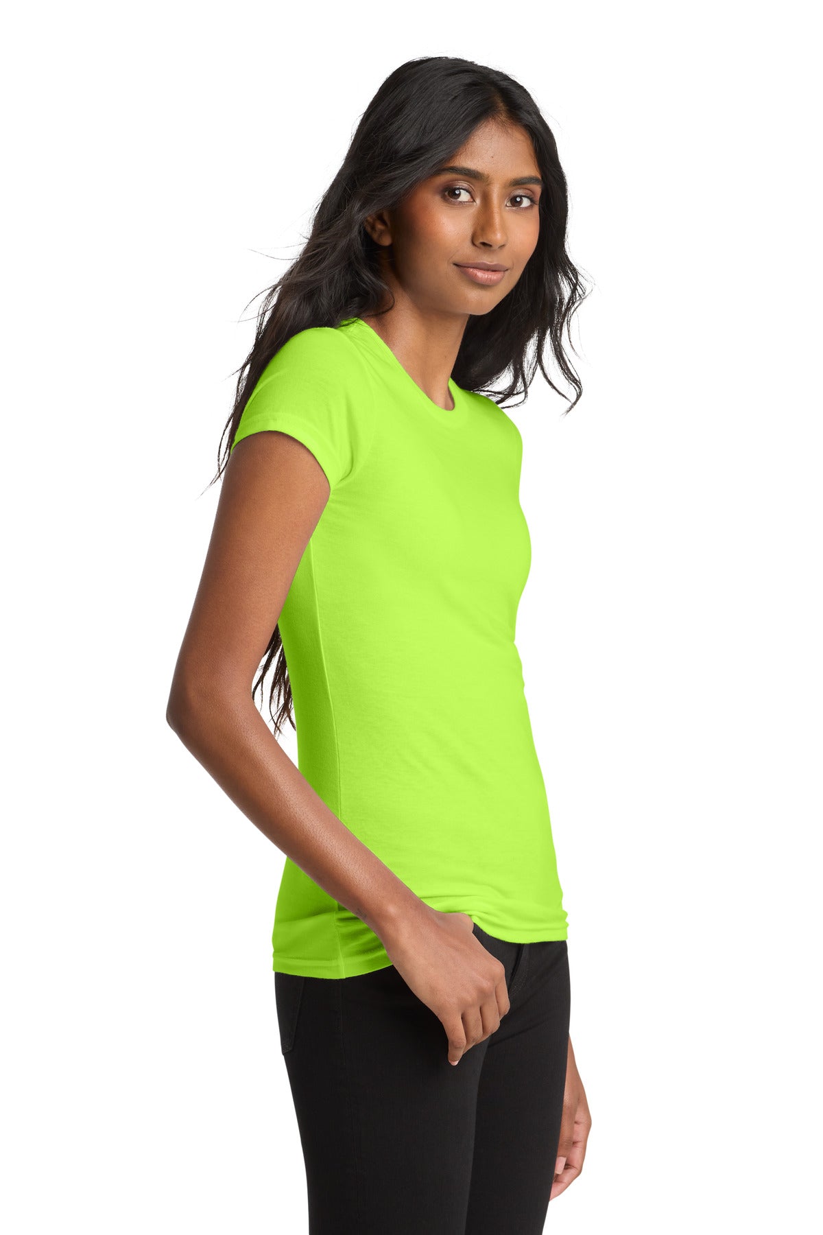 Right View of Lime Shock District Women's Fitted Very Important Tee . DT6001 plain