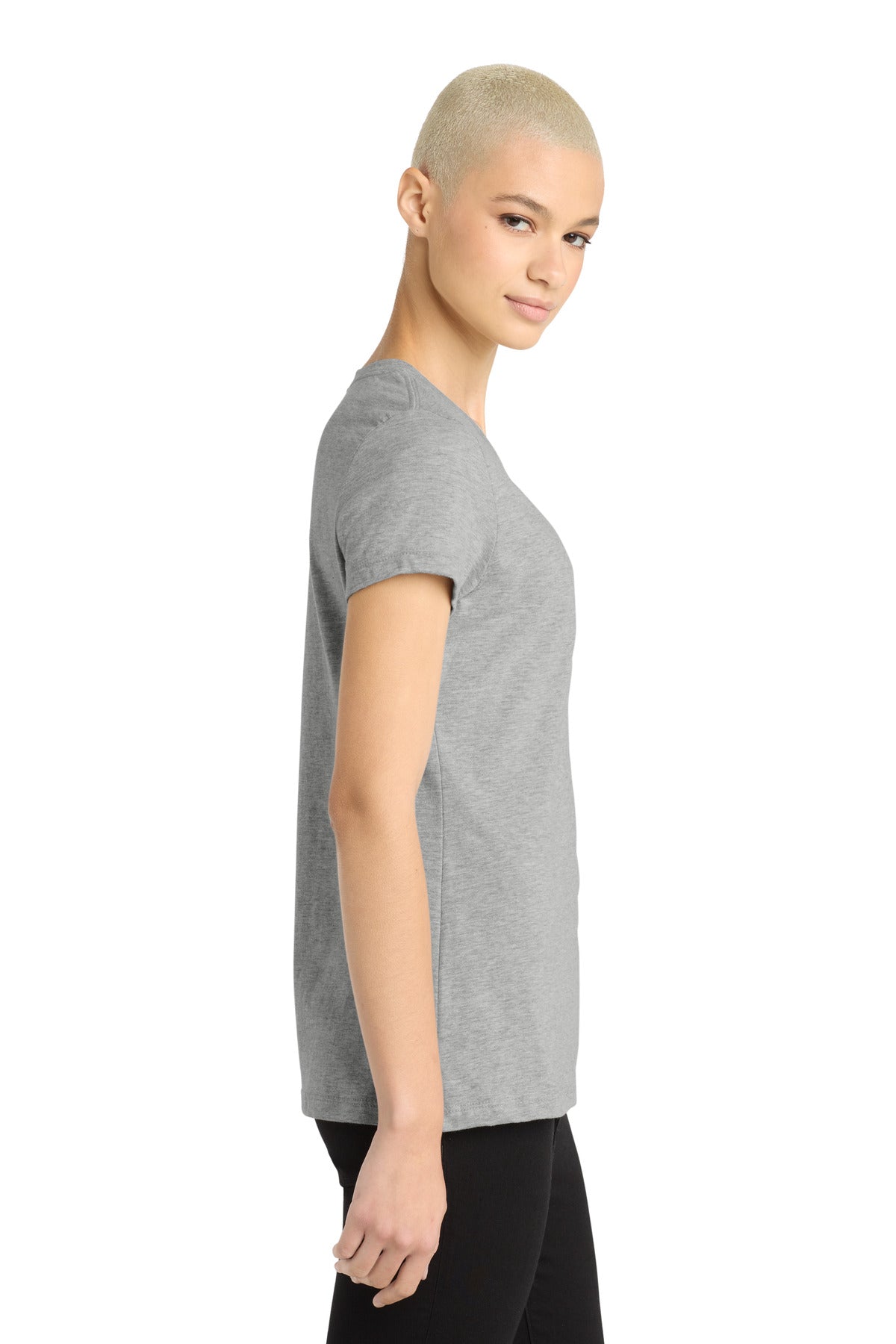 Right View of Lt Hthr Grey District Women's Perfect Blend CVC Tee. DM108L plain